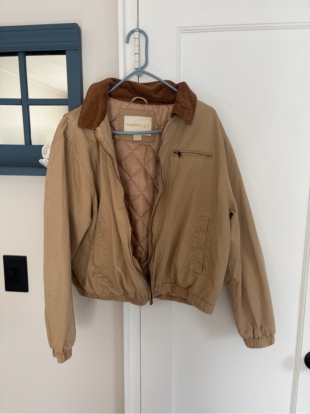 Steve Madden Tan Bomber Jacket with Brown Corduroy Collar